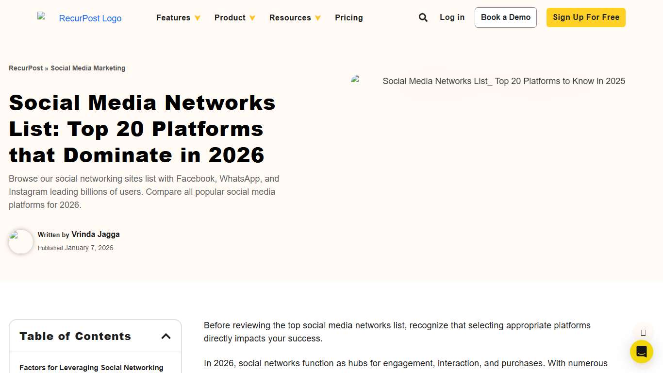 Social Media Networks List: Top 20 Platforms that Dominate in 2026 - RecurPost
